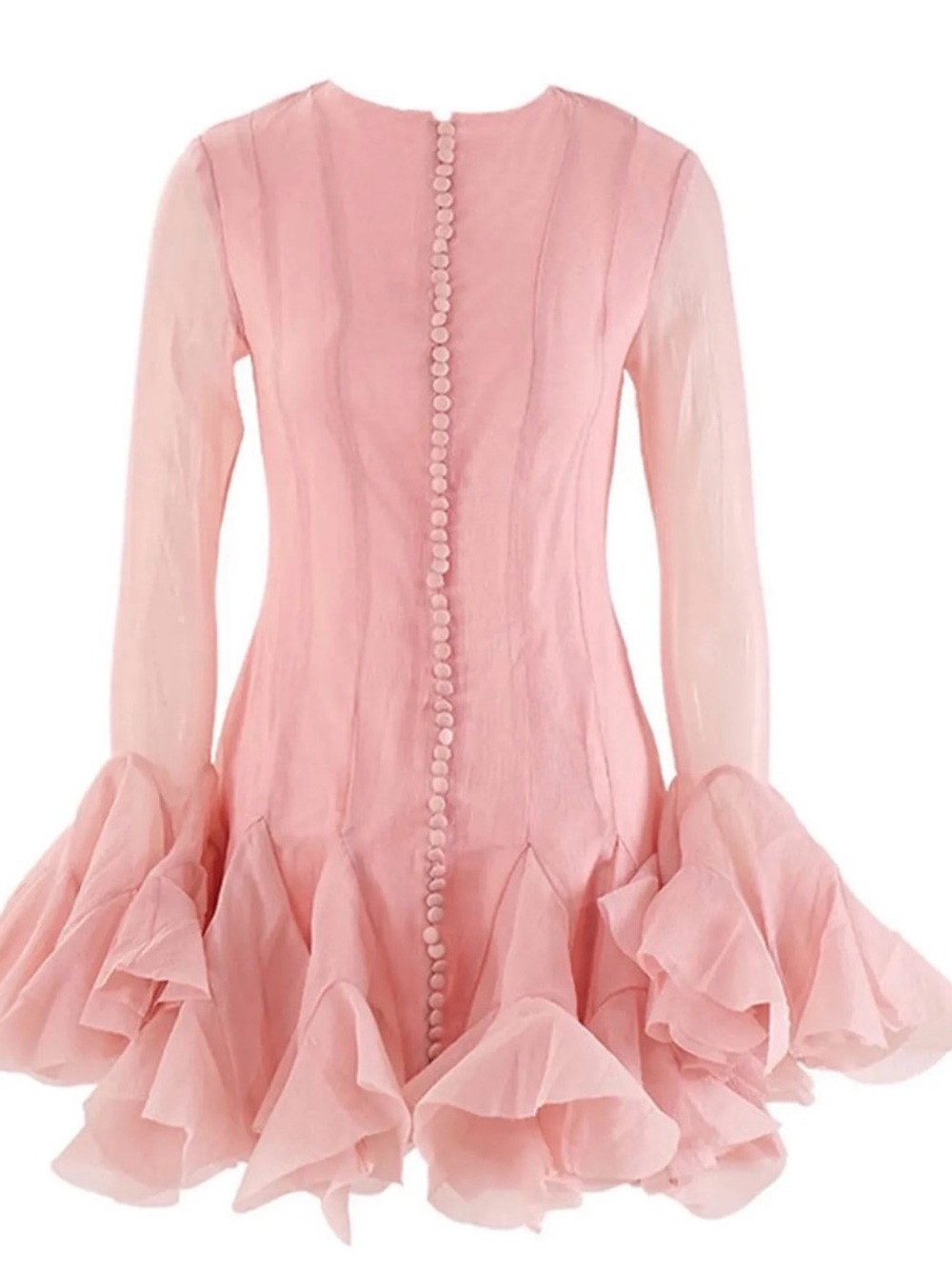 Pink Ruffle Hem Long Sleeve Mini Dress
